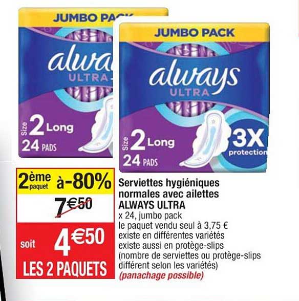Serviettes Hygiéniques Normales Avec Ailettes Always Ultra