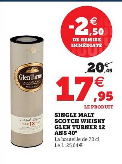 single malt scotch whisky glen turner 12 ans 40
