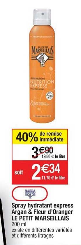 spray hydratant express argan & fleur d'oranger le petit marseillais