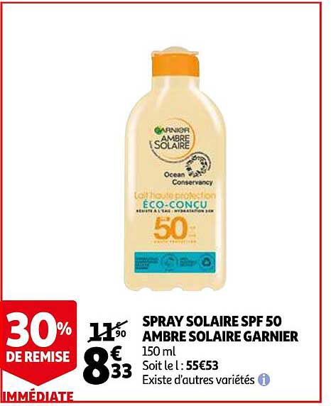 spray solaire spf 50 ambre solaire garnier