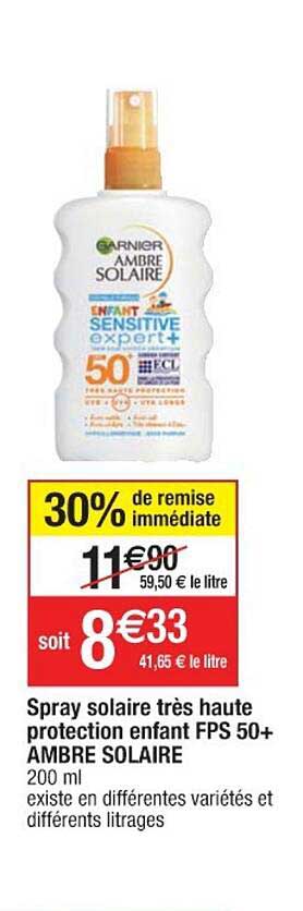 spray solaire très haute protection enfant fps 50+ ambre solaire