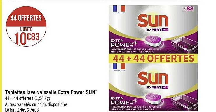 tablettes lave vaisselle extra power sun