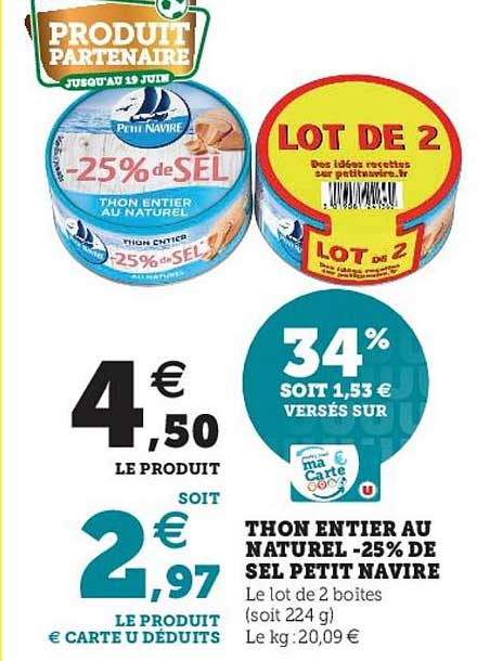 Thon Entier Au Naturel-25% De Sel Petit Navire