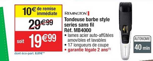 tondeuse barbe style séries sans fil remington mb4000