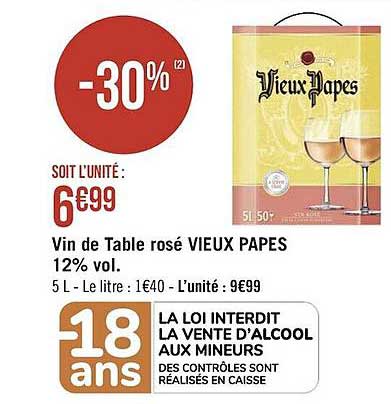 vin de table rosé vieux papes 12% vol.