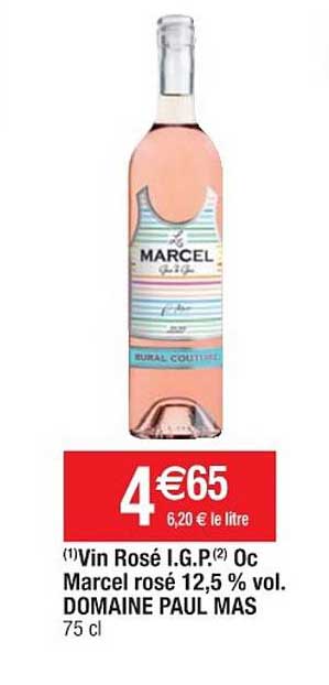 vin rosé i.g.p. oc marcel rosé 12,5% vol. domaine paul mas