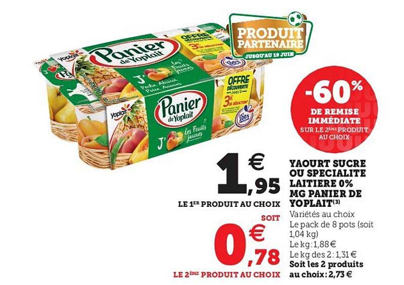 Yaourt Sucre Ou Specialite Laitiere 0% Mg Panier De Yoplait