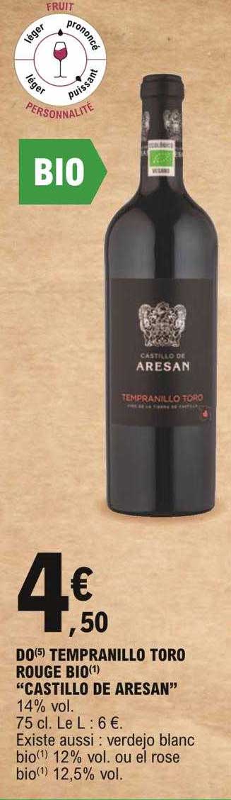 do tempranillo toro rouge bio "castillo de aresan"