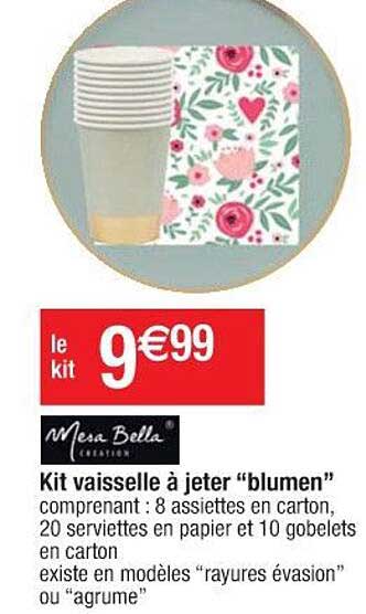 kit vaisselle à jeter "blumen" mesa bella