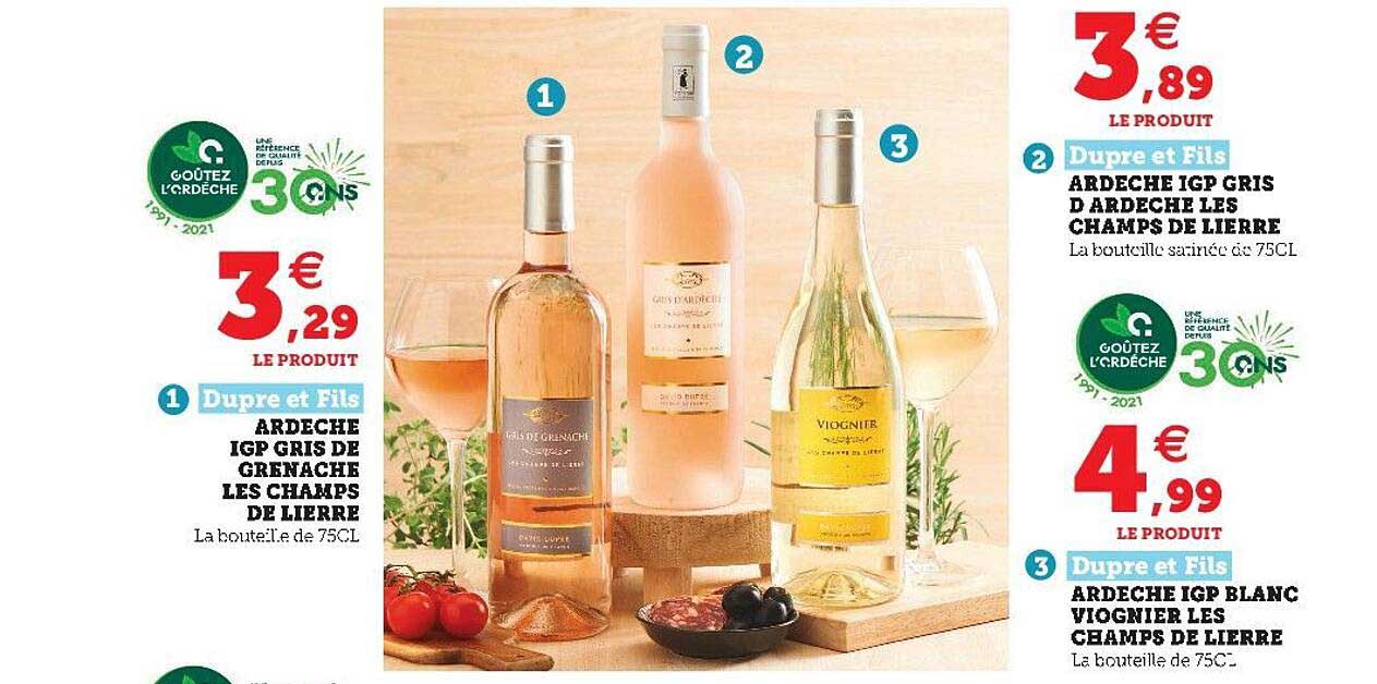 ardèche igp gris de grenache les champs de lierre dupre et fils, ardèche igp gris d'ardèche les champs de lierre, ardèche igp blanc viognier les champs de lierre dupre et fils