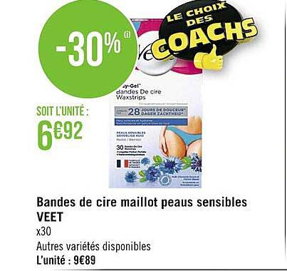 bandes de cire maillot peaux sensibles veet
