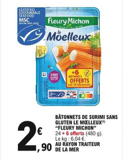 bâtonnets de surimi sans gluten le moelleux "fleury michon"