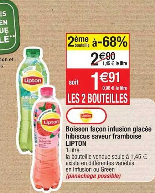 boisson façon infusion glacée hibiscus saveur framboise lipton 2ème pack à -68%