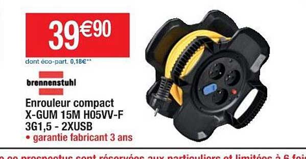 brenneenstuhl enourleur compact x-gum 15m h05vv-f 3g1.5 - 2xusb