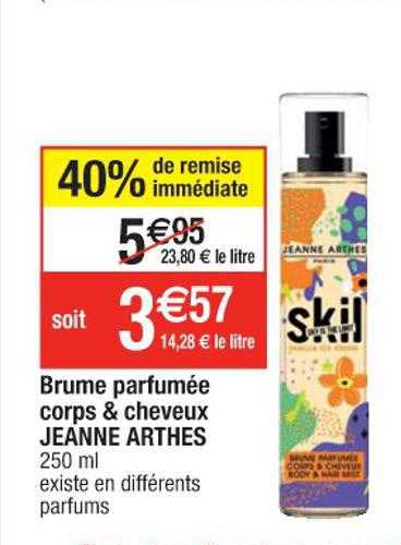 brume parfumée corps & cheveux jeanne arthes 40% remise immédiate