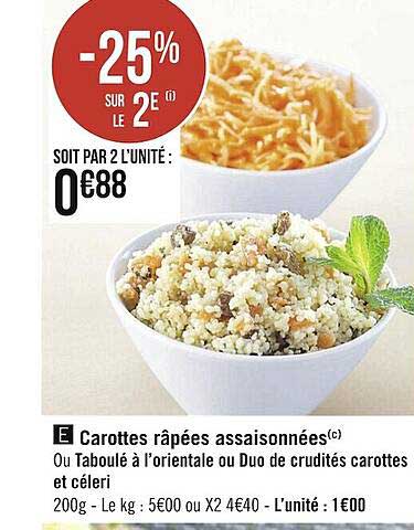 Carottes Râpées Assaisonnées Ou Taboulé à L'orientale Ou Duo De Crudités Carottes Et Céleri