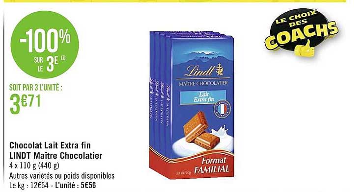 chocolat lait extra fin lindt maître chocolatier