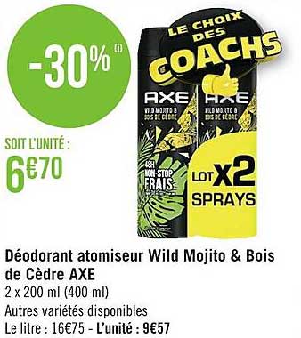 Déodorant Atomiseur Wild Mojito & Bois De Cèdre Axe