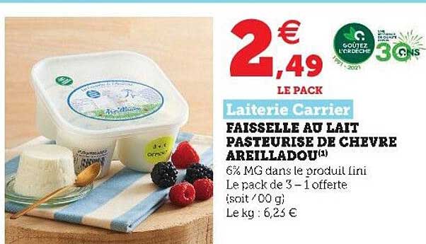 faisselle au lait pasteurisé de chèvre areilladou laiterie carrier