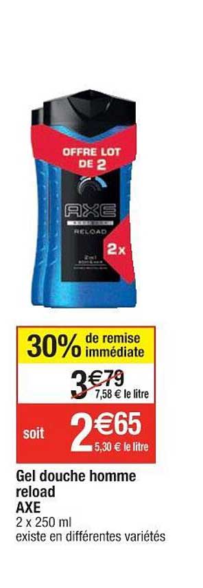 gel douche homme reload axe 30% remise immédiate