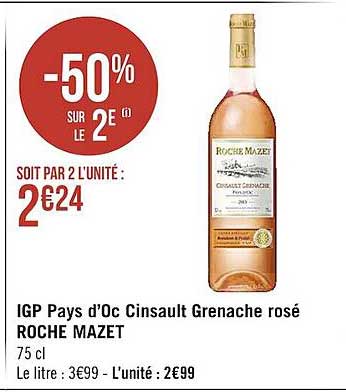 Igp Pays D'oc Cinsault Grenache Rosé Roche Mazet