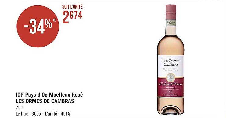 igp pays d'oc moelleux rosé les ormes de cambras