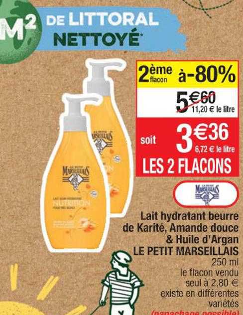 lait hydratant beurre de karité, amande douce & huile d'argan le petit marseillais