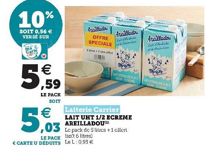 lait uht 1-2 écrémé areilladou laiterie carrier
