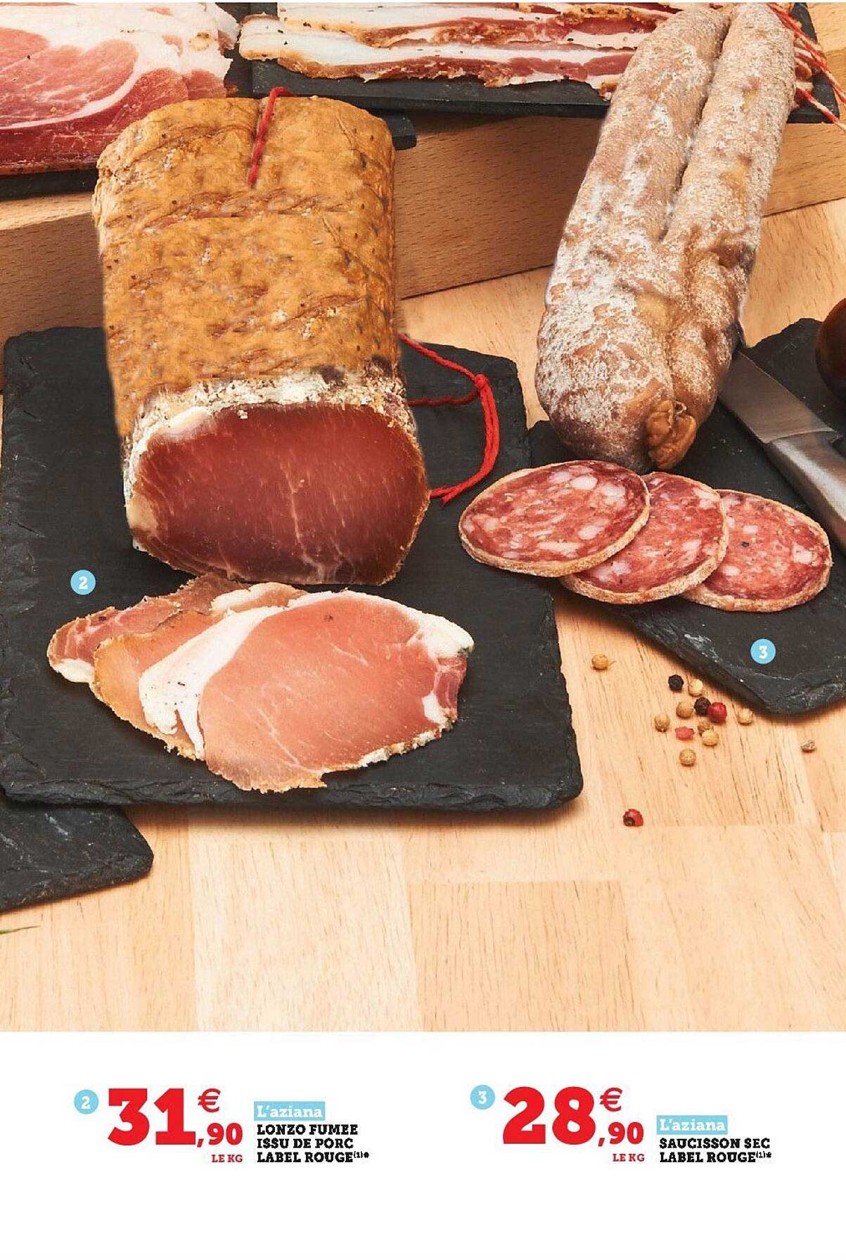 lonzo fumée issu de porc label rouge, saucisson sec label rouge l'aziana