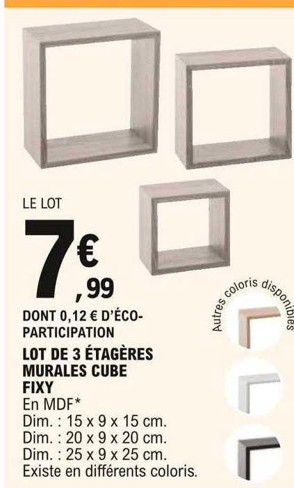 lot de 3 étagères murales cube fixy