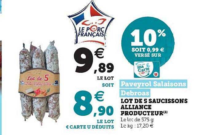 lot de 5 saucissons alliance producteur paveyrol salaisons debroas