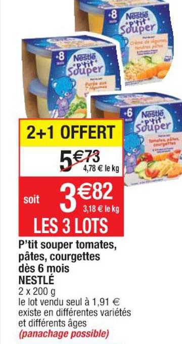 p'tit souper tomates, pâtes, courgettes dès 6 mois nestlé