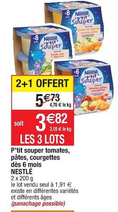 p'tit souper tomates, pâtes, courgettes dès 6 mois nestlé