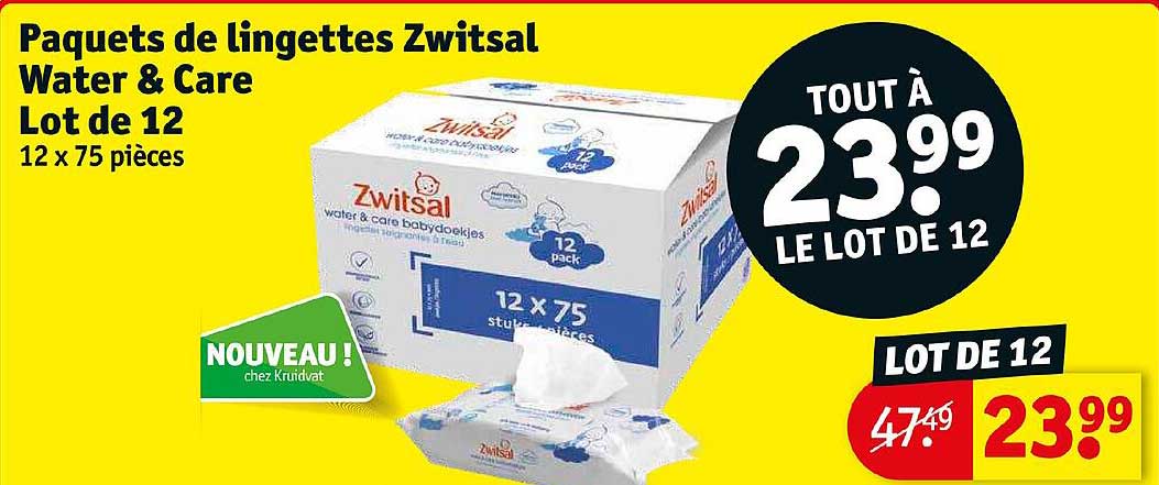 paquets de lingettes zwitsal water & care lot de 12
