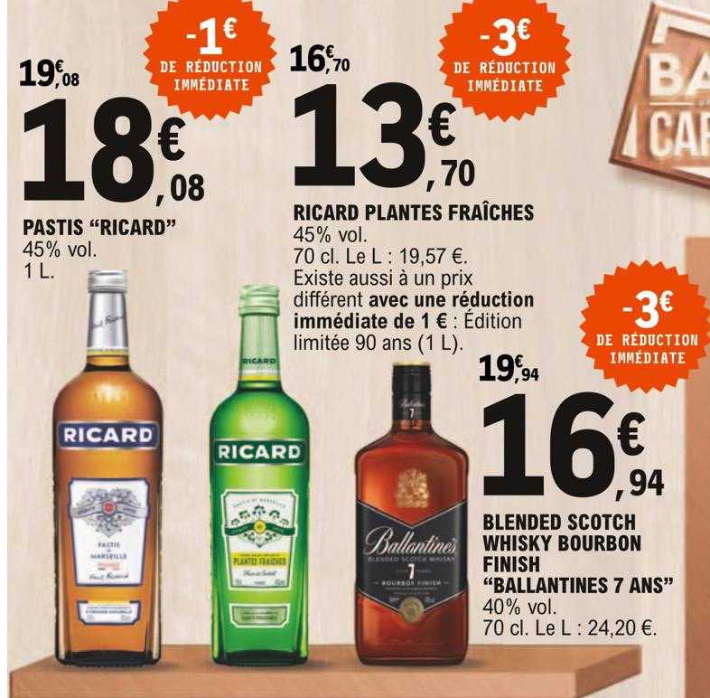 Pastis "ricard", Ricard Plantes Fraîches, Blended Scotch Whisky Bourbon Finish "ballantines 7 Ans"