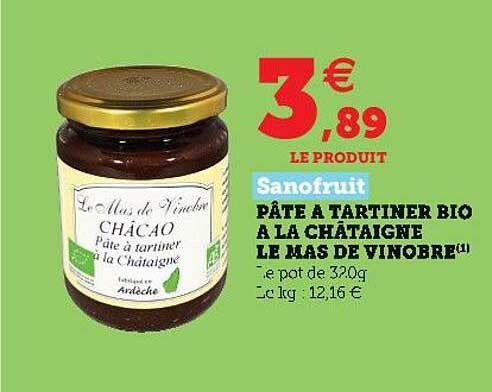 pâte à tartiner bio à la châtaigne le mas de vinobre sanofruit