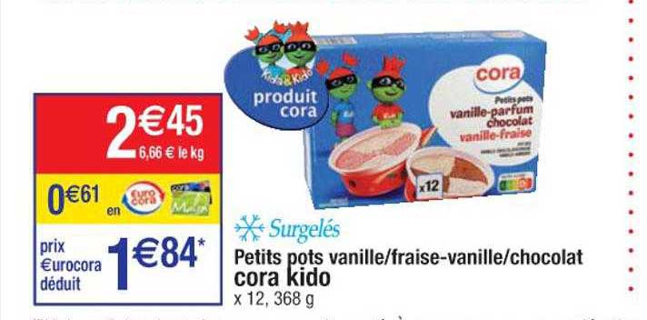 petits pots vanille-fraise-vanille-chocolat cora kido