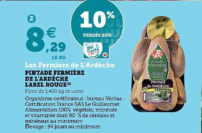 pintade fermière de l'ardèche label rouge