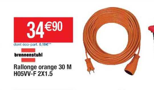 rallonge orange 30 m h05vv-f 2 x 1.5 brennenstuhl