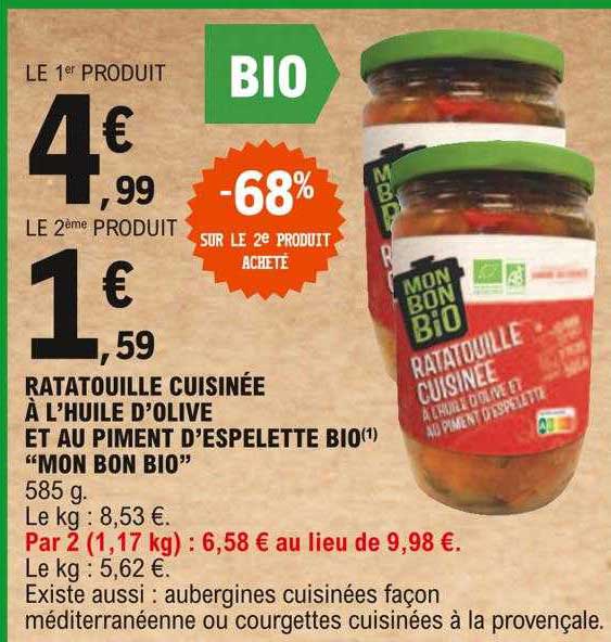 ratatouille cuisinée à l'huile d'olive et au piment d'espelette bio "mon bon bio"