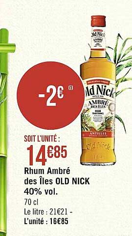 rhum ambré des îles old nick 40% vol.