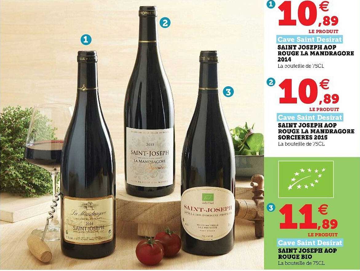 saint joseph aop rouge la mandragore 2014, saint joseph aop rouge la mandragore socières 2015, saint joseph aop rouge bio cave saint desirat