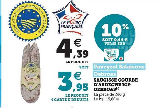 saucisse courbe de l'ardèche igp debroas paveyrol salaisons debroas