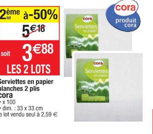 serviettes en papier blanches 2 plis cora