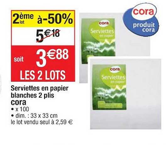 serviettes en papier blanches 2 plis cora