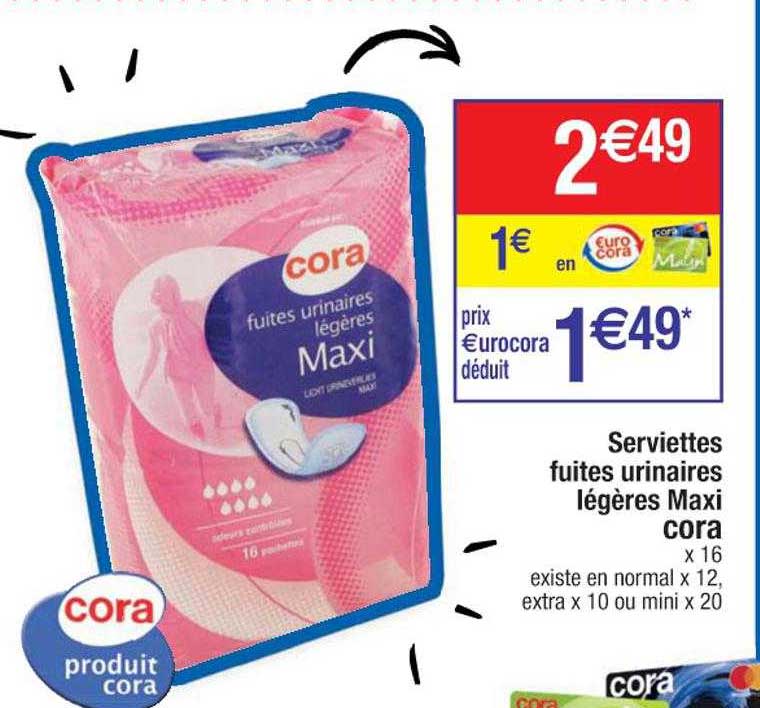serviettes fuites urinaires légères maxi cora