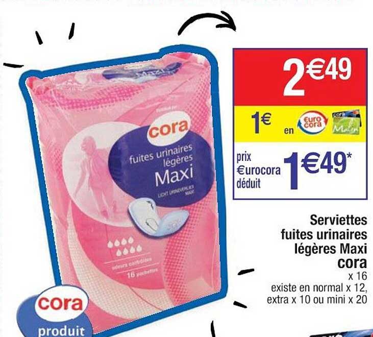 serviettes fuites urinaires légères maxi cora