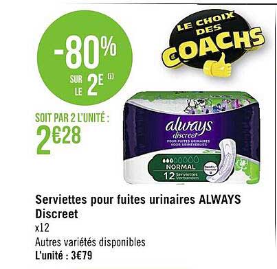 serviettes pour fuites urinaires always discreet