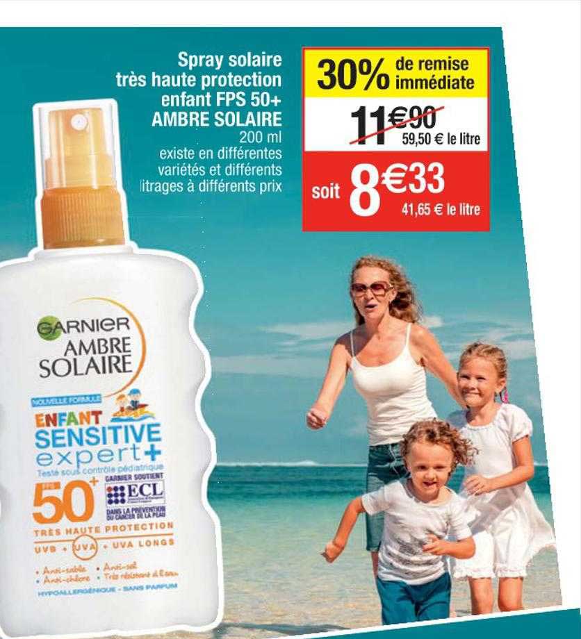 spray solaire très haute protection enfant pfs 50+ ambre solaire 30% remise immédiate