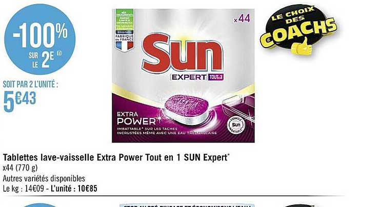 Tablettes Lave-vaisselle Extra Power Tout En 1 Sun Expert